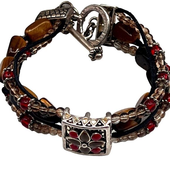 Multi-Strand Beaded Necklace & Bracelet Set With Colorful Beads & Pendant - Picture 3 of 6